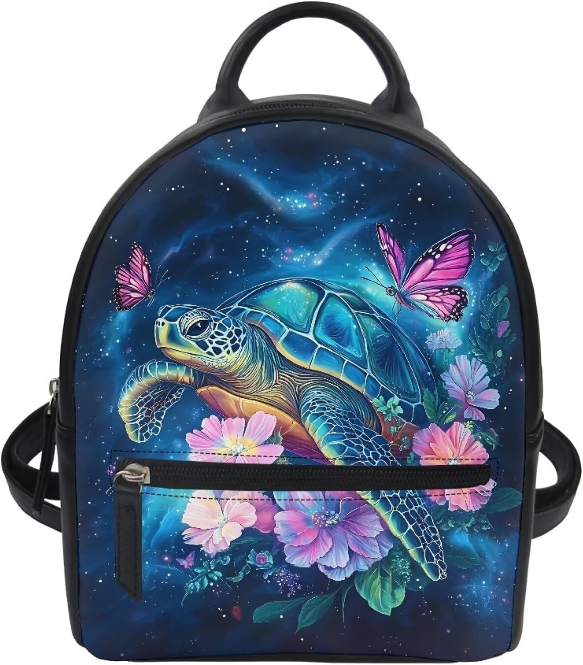HUGS IDEA Sea Turtle Mini Backpack for Women Butterfly Fashion Leather Backpack with Zipper Closure Casual Crossbody Bag for Shopping Lightweight Small Knapsack for Women Travel