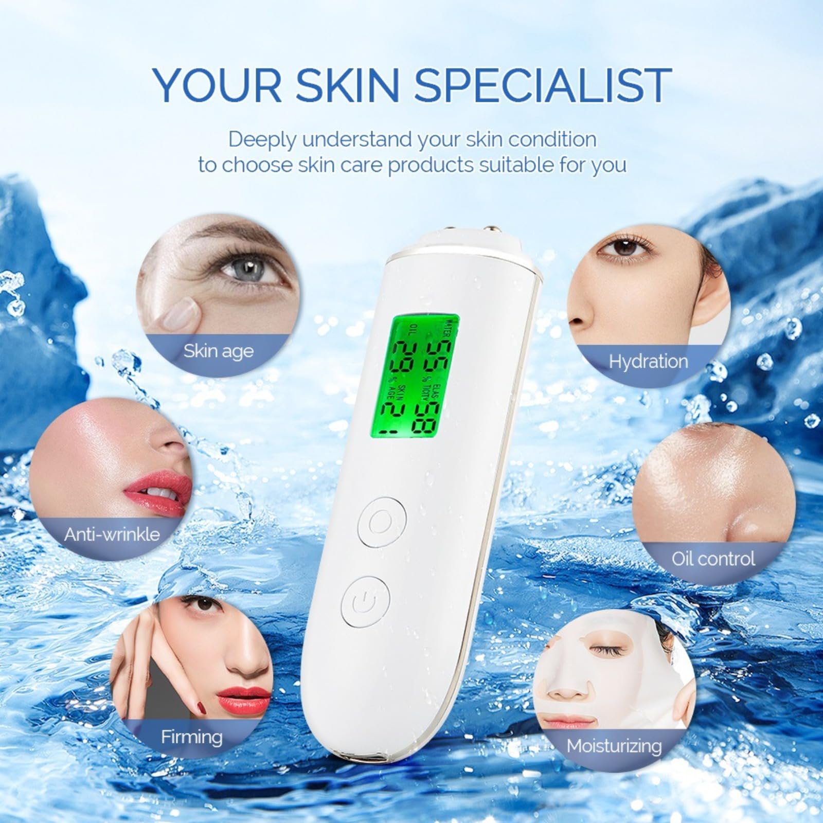 Tester di idratazione della Pelle, Tester di umidità Ricaricabile Display Digitale Display Analyzer per la Pelle Professionista per Il Regalo di Bellezza del Salone Spa Spa spazz