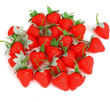 FOIMAS Artificial Strawberries,24pcs Lifelike Faux Strawberries Fruit Simulation for Home Decoration Photography Prop Craft Supply