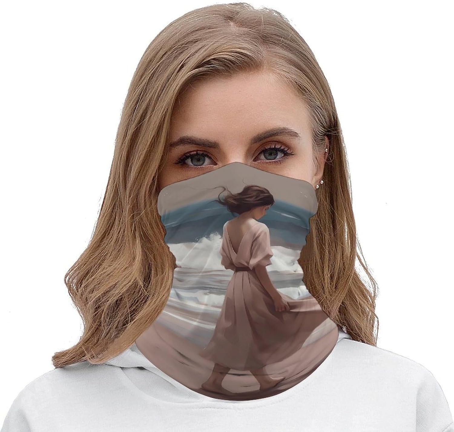 Girl Standing on The Beach UV Protection Face Mask, Cooling Headscarf image 5