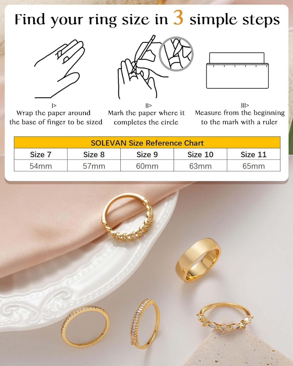 Stackable Gold Rings for Women Non Tarnish Chunky 14K Gold Plated Stacking Cubic Zirconia Engagement Thumb Ring Set Stack Pack Statement Wedding Band Rings Promise Rings Gold Jewelry - Image 5