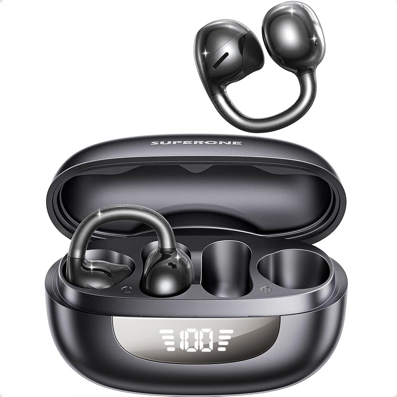 SUPERONE Open Ear Clip-On Earbuds with Air Cushion & Digital LED Display