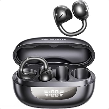SUPERONE Open Ear Clip-On Earbuds with Air Cushion & Digital LED Display