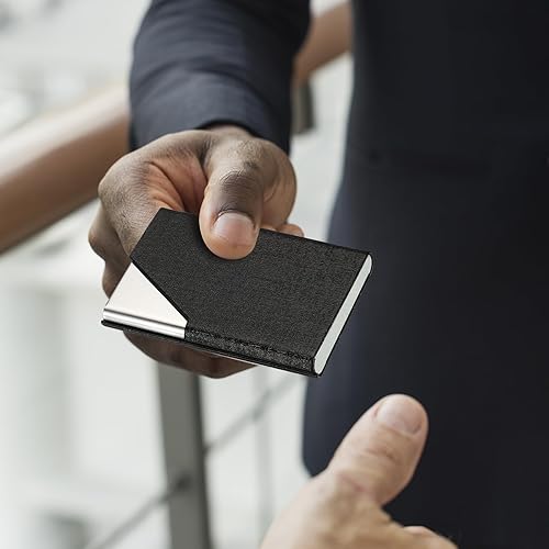 Miniatura 6 de PATIKIL 10 uds. Estuche profesional para tarjetas de visita de piel sintética de lujo y acero inoxidable, tarjetero de tarjeta de crédito para