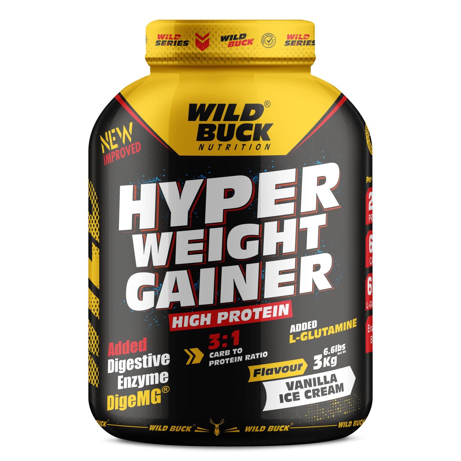 WILD BUCK Hyper Weight Gainer Powder High Protein Muscle Mass & Weight Gainer With L-Glutamine & Digestive Enzymes For Muscle Gain | Whey Protein For Men & Women [Strawberry Milkshake, 1 Kg / 2.2 Lb] — Amazon image 8