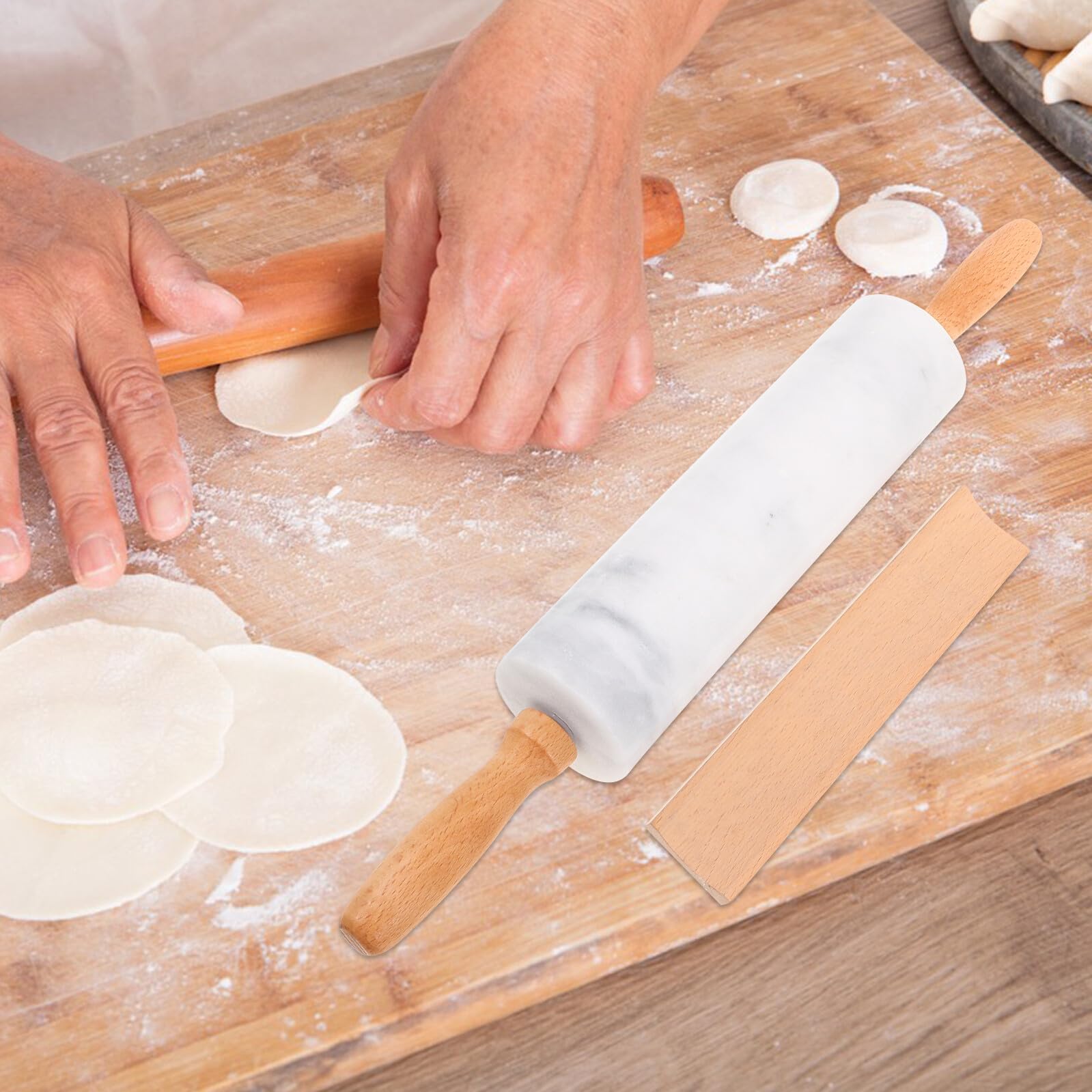DOITOOL 3stücke Marmor Teigrolle Antihaftbeschichtet für Pasta Kuchen Pizza Brot Backzubehör Küchenutensilien aus Marmor Nudelholz Teigroller