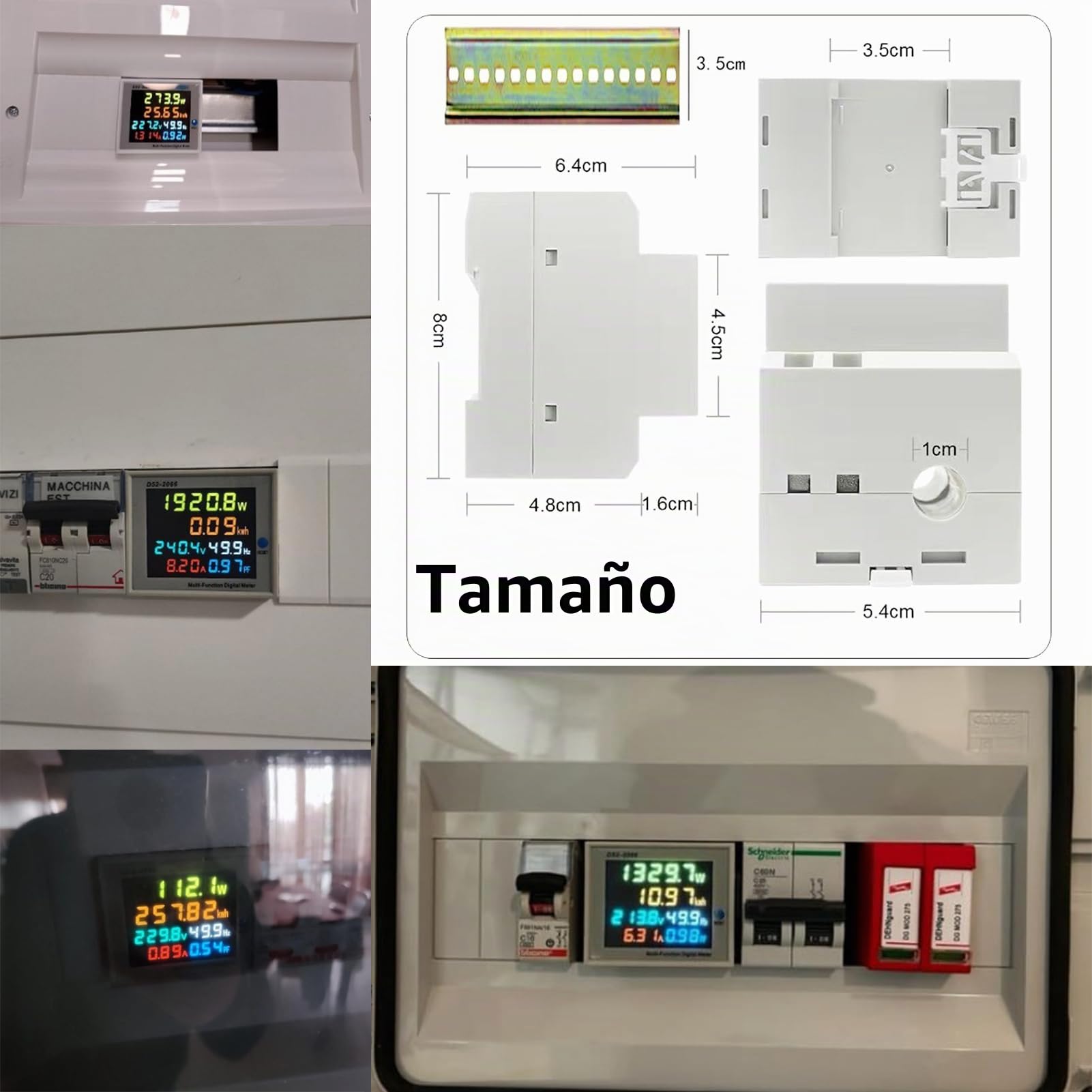 Medidor de Consumo Electrico,AC40-300V 100A MultifuncióN 6 En 1 Digital AmperíMetro VoltíMetro Medidor MultifuncióN En Carril Din Contador MonofáSico 230V