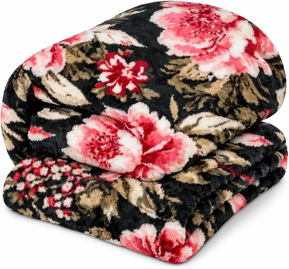 Cobertor Manta Microfibra Casal, Estampa Floral, 100% Poliéster, 1,80 x 2,00 m, Toque Aveludado, Antialérgico C a m e s a (PRETA FLOR ROSA)