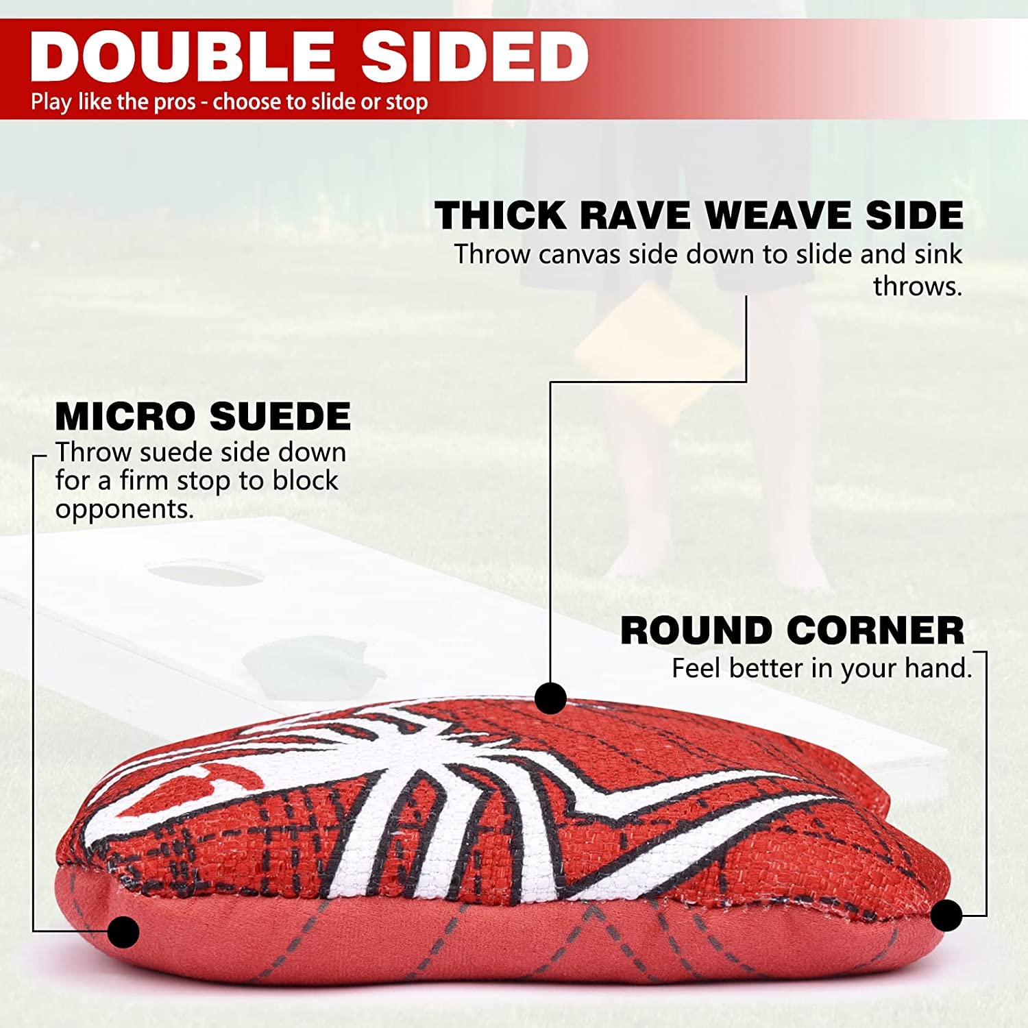 Cornhore Bolsas, juego de 4 bolsas de Cornhole, tela de pato, doble costura – Bolsas estándar de agujero de maíz para lanzar juego (bomba roja)