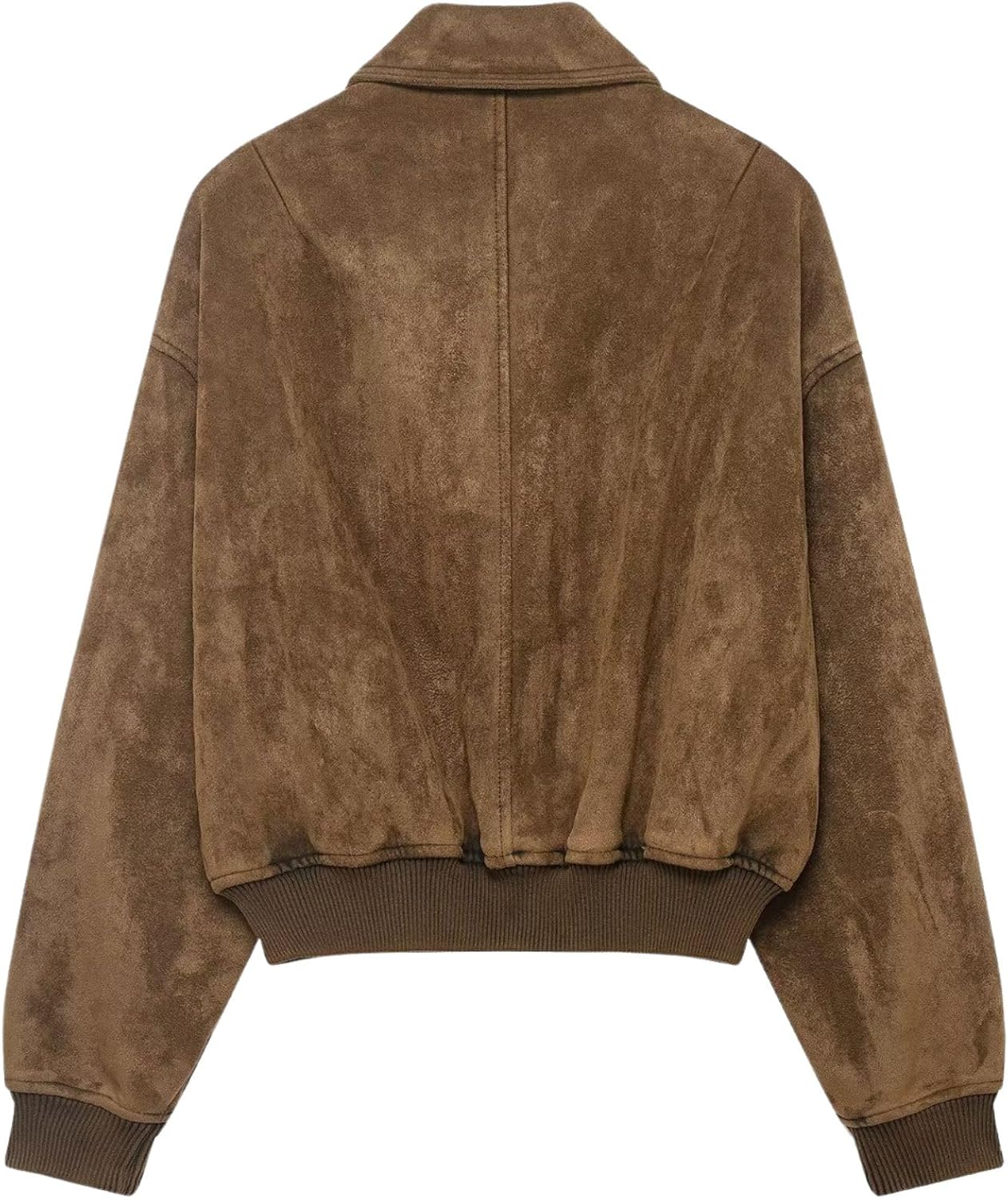 Chevara Women’s Faux Suede Jacket Casual Lapel Collar Long Sleeve Zip Up Crop Outerwear Pilot Coat with Pockets