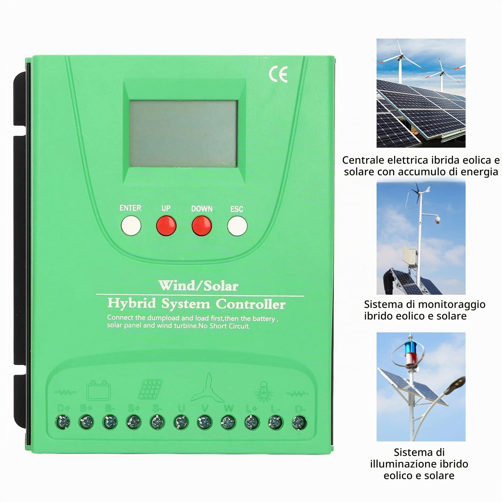 Regolatore di Carica Ibrido Solare Eolico 12V 24V, con Display LCD MPPT Carica Boost Regolatore Solare Eolico Display Digitale LCD a Grande Schermo(GPI1010K)