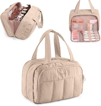 Large Makeup Bag Travel Toiletry Bag for Women Travel Makeup Bag with 4 Compartments, Dry Wet Separation, Cosmetic Bag Organizer for Travel Essentials & Travel Size Toiletries,Travel Bag