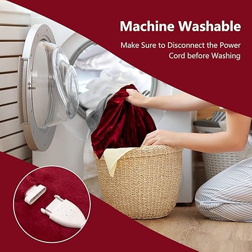 Miniatura 4 de Giantex Manta térmica de tamaño Queen  Manta térmica eléctrica con dos controladores, 10 niveles de calefacción, 1-12 horas de apagado automático,