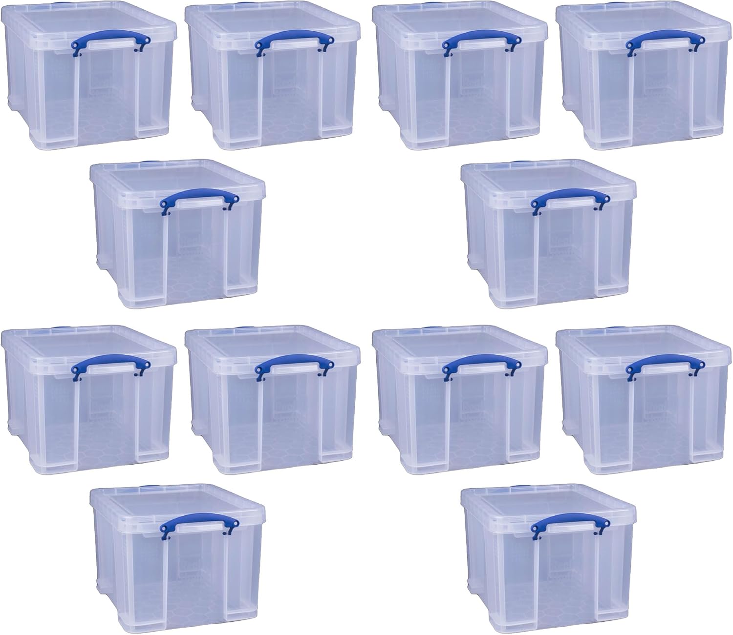 Really Useful Box Contenedor de almacenamiento de 32 litros con tapa a presión y asas de bloqueo de clip para organización de almacenamiento en el