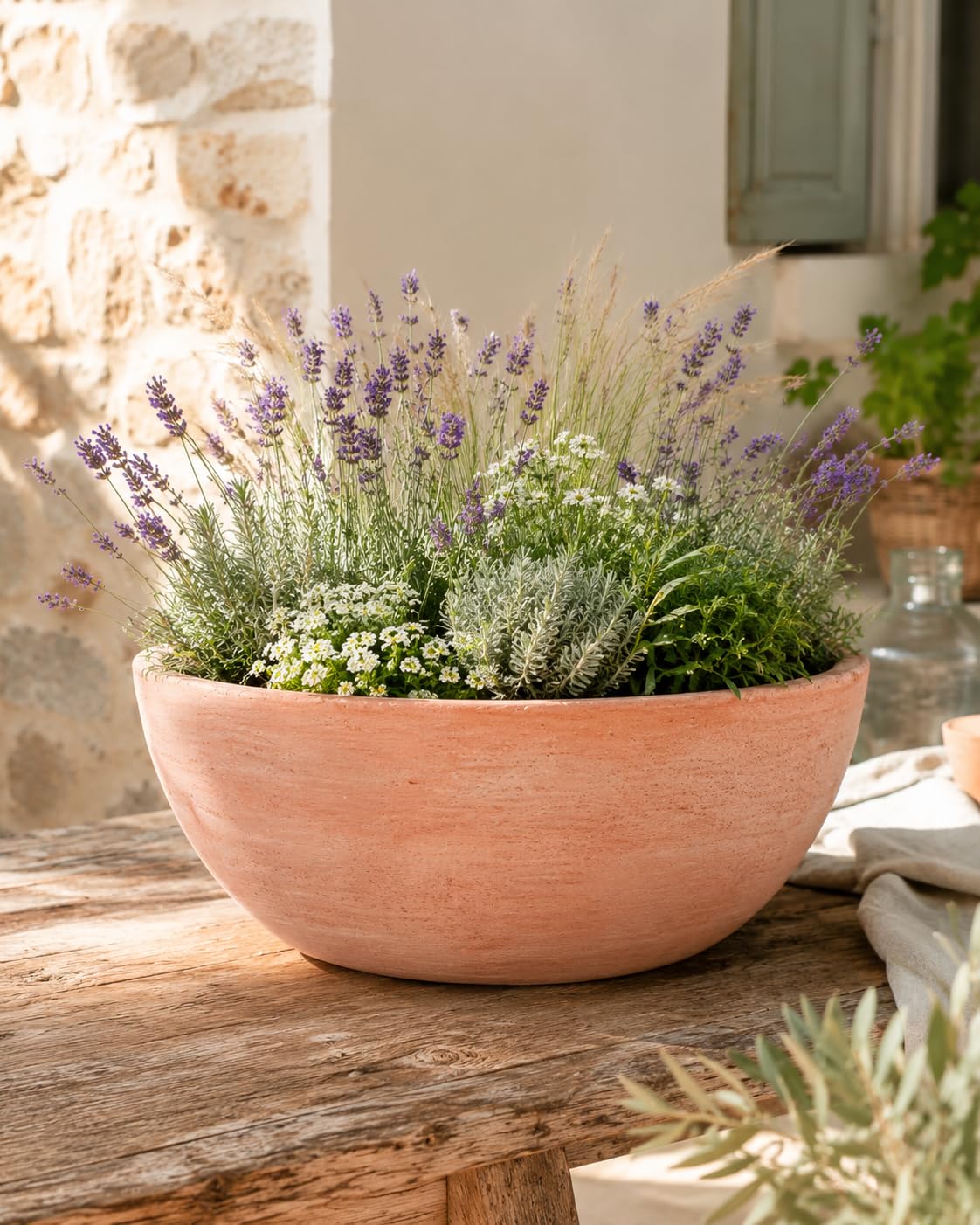 Palatina Werkstatt Pot de fleurs moderne en terre cuite – Bac à plantes rond de 29 cm ou Ø 50 cm – Pot de fleurs décoratif pour terrasse, jardin, balcon et salon (50 cm de diamètre)