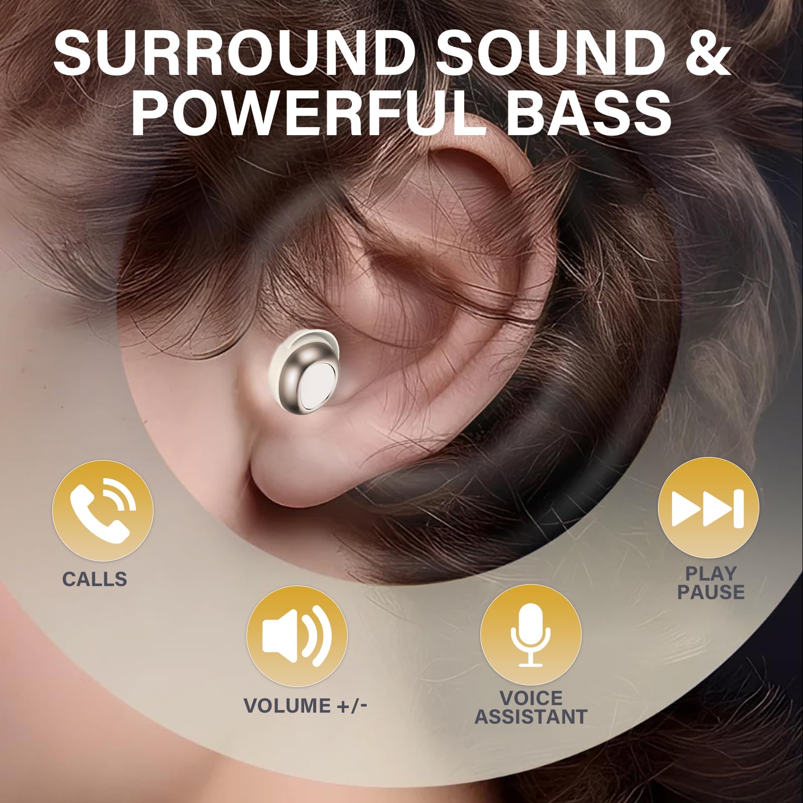Doubc Mini Schlafkopfhörer Bluetooth 5.4 Kopfhörer, in Ear Kopfhörer Kabellos mit 25 Stunden Akkulaufzeit, Weiche Ohrhörer Schlafen Sleepbuds, Sanfter Klang Bequem Tragen ohne Druckgefühl, Beige