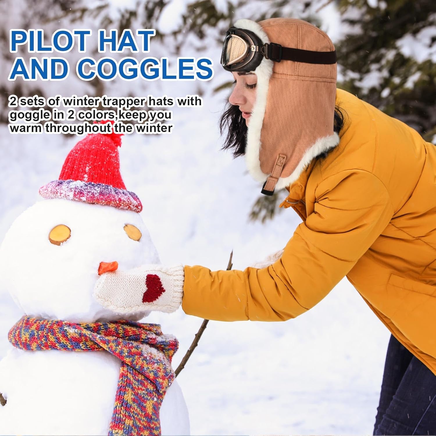 Cozypower 2 Sets Pilot Hat and Goggles Pilot Cap Vintage Flight Costume Accessories Winter Hat with Earflaps for Men Women