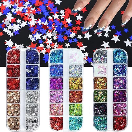 Star Glitter Nail Sequins, 3 Boxes Holographic Star Nail Art