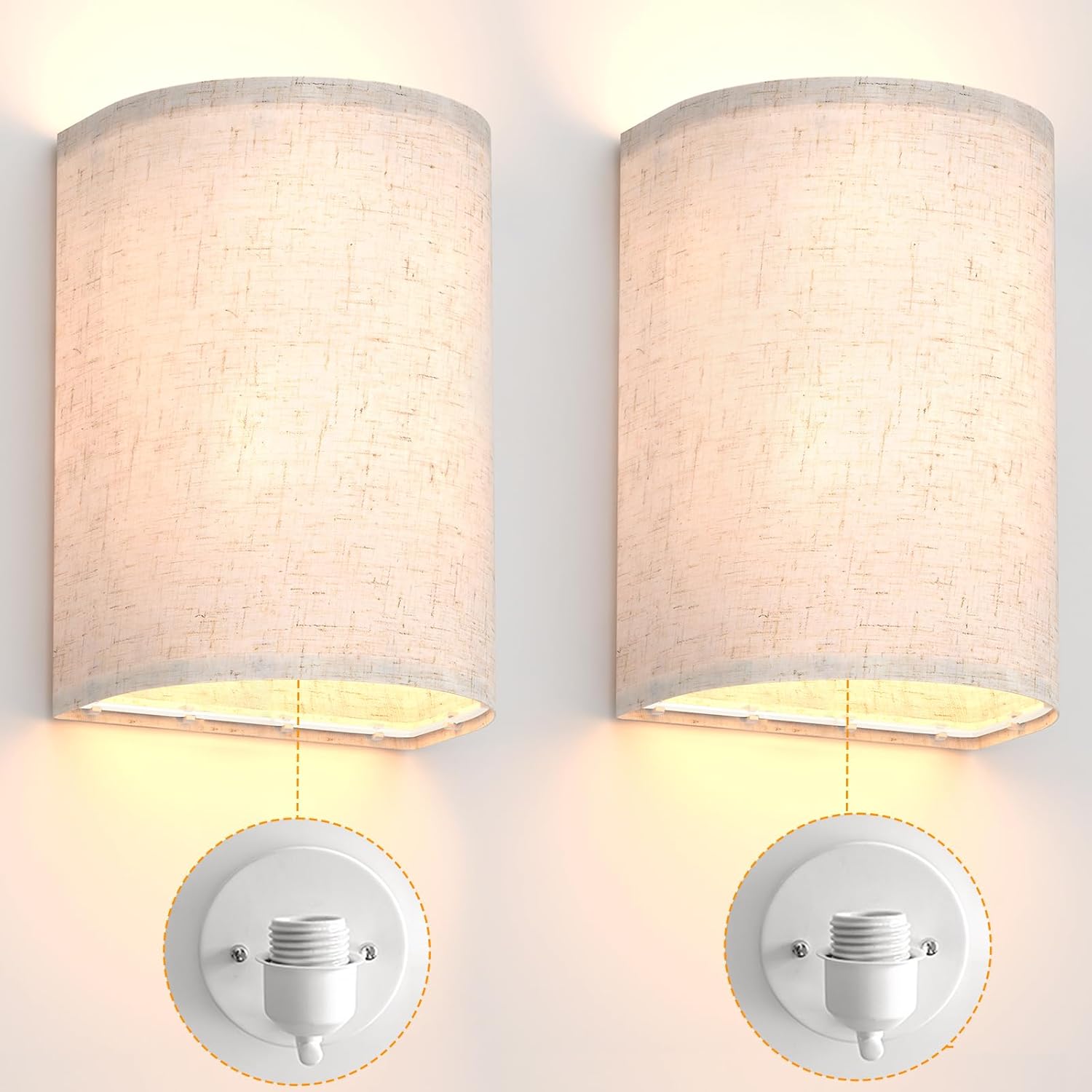 LABOREDUCER Hardwired Wall Lights Set of 2 with Wall Lamps Fabric Shade,Farmhouse LED Sconce Wall Lighting, Wall Mount Lights Wall Sconces for Bedroom Living Room, Stair (Bulbs NOT Included)