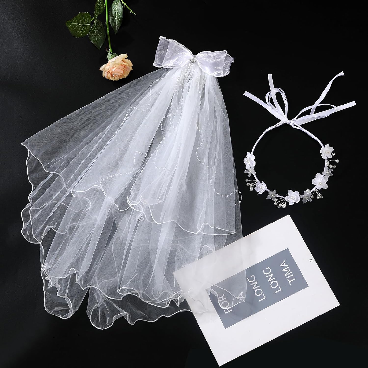 First Communion Veils Set 1st Communion Wreath Veil Pearl Bracelet Gloves Sock Accessories