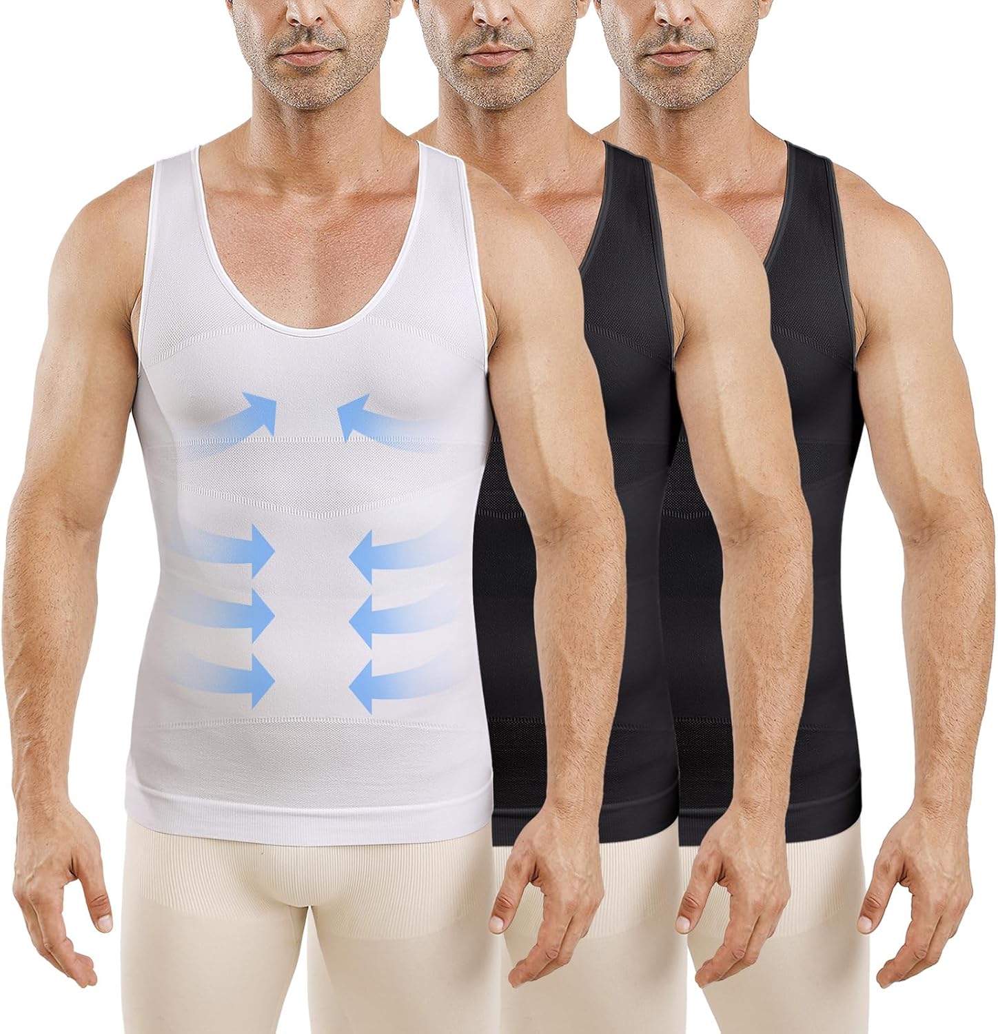 MEETWEE 1/3/5 PC Men's Compression Shirt Sport Body Shaper Slimming Undershirt Tummy Tank Top Workout Gym Shapewear