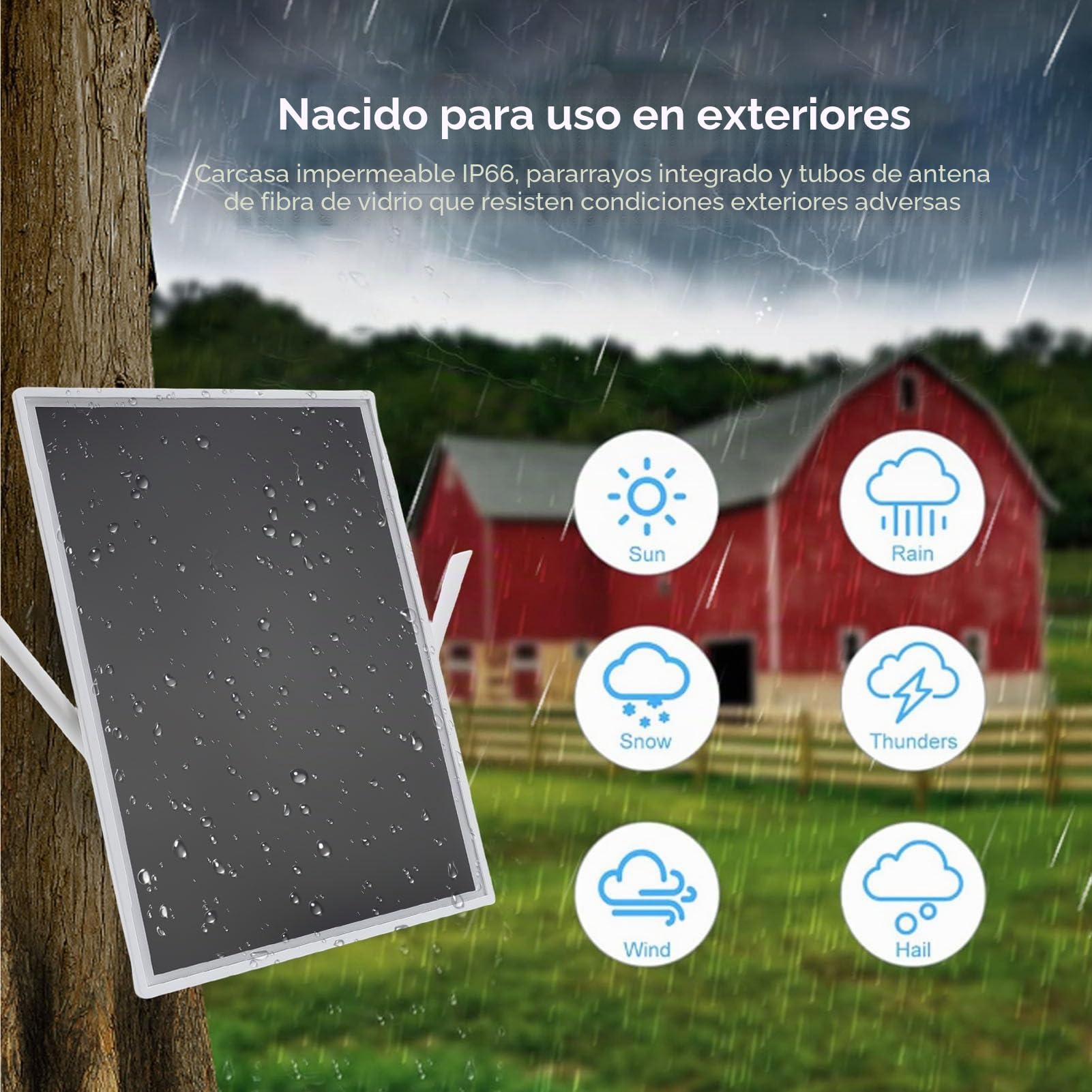 15W WiFi Extender Signal Booster Battery Solar Outdoor, Amplificador de Enrutador 5G de hasta 328 Pies, Internet 5G, Repetidor Inalámbrico de 300Mbps, IP66 Prueba de Lluvia