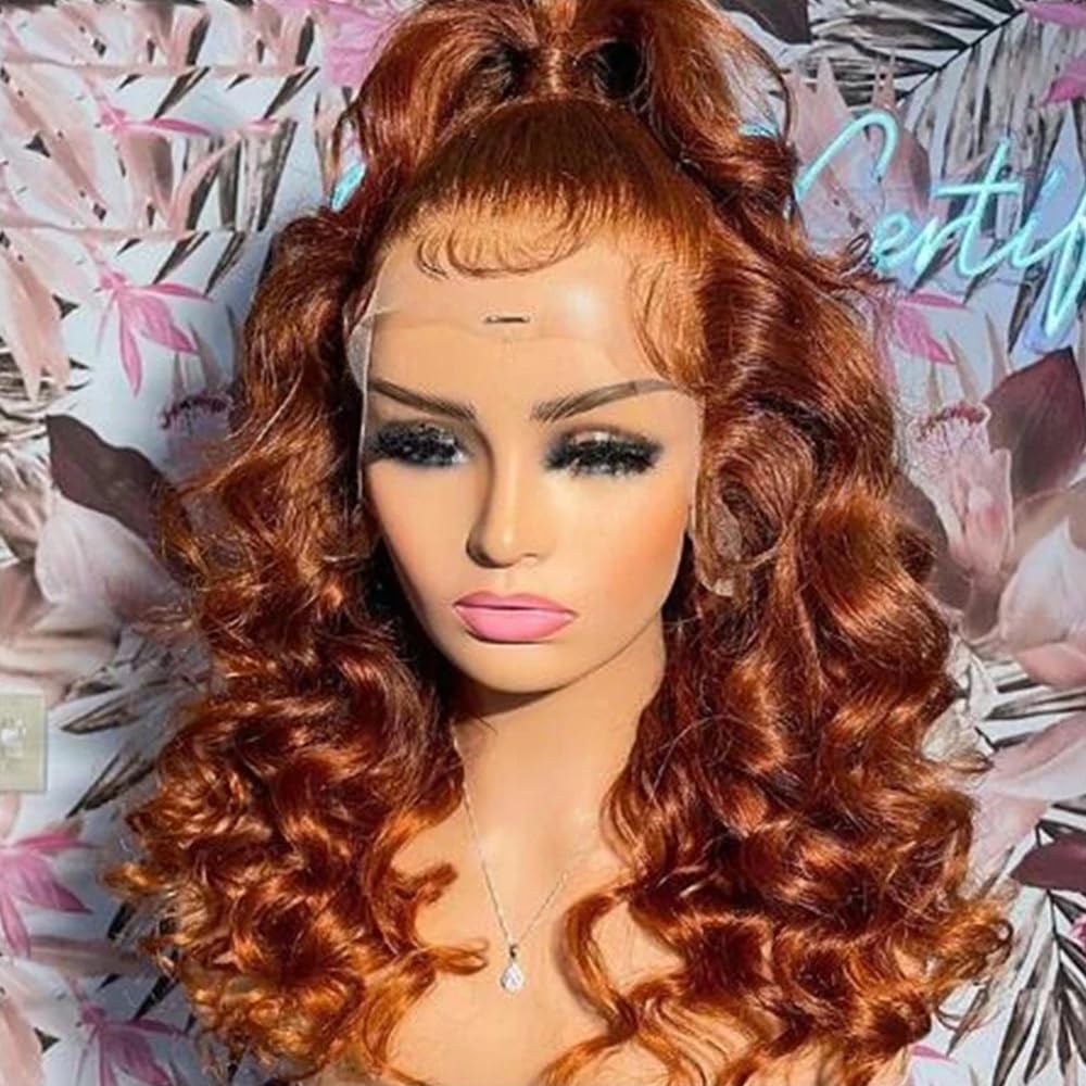 Strawberry Blonde Ombre Color Human Hair Wigs 13x6 HD Transparent Lace Front Wigs Human Hair 180% Density Bouncy Egg Curls Deep Loose Wave Brazilian Remy Hair With Bleached Knots Glueless Wig 22 Inch