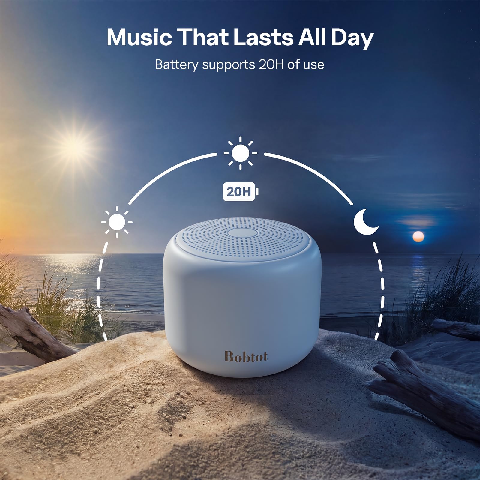 Bobtot Altoparlante Bluetooth portatile piccolo con suono stereo forte, mini altoparlante con microfono integrato, chiamata in vivavoce, batteria ricaricabile con cinturino facile da trasportare, blu