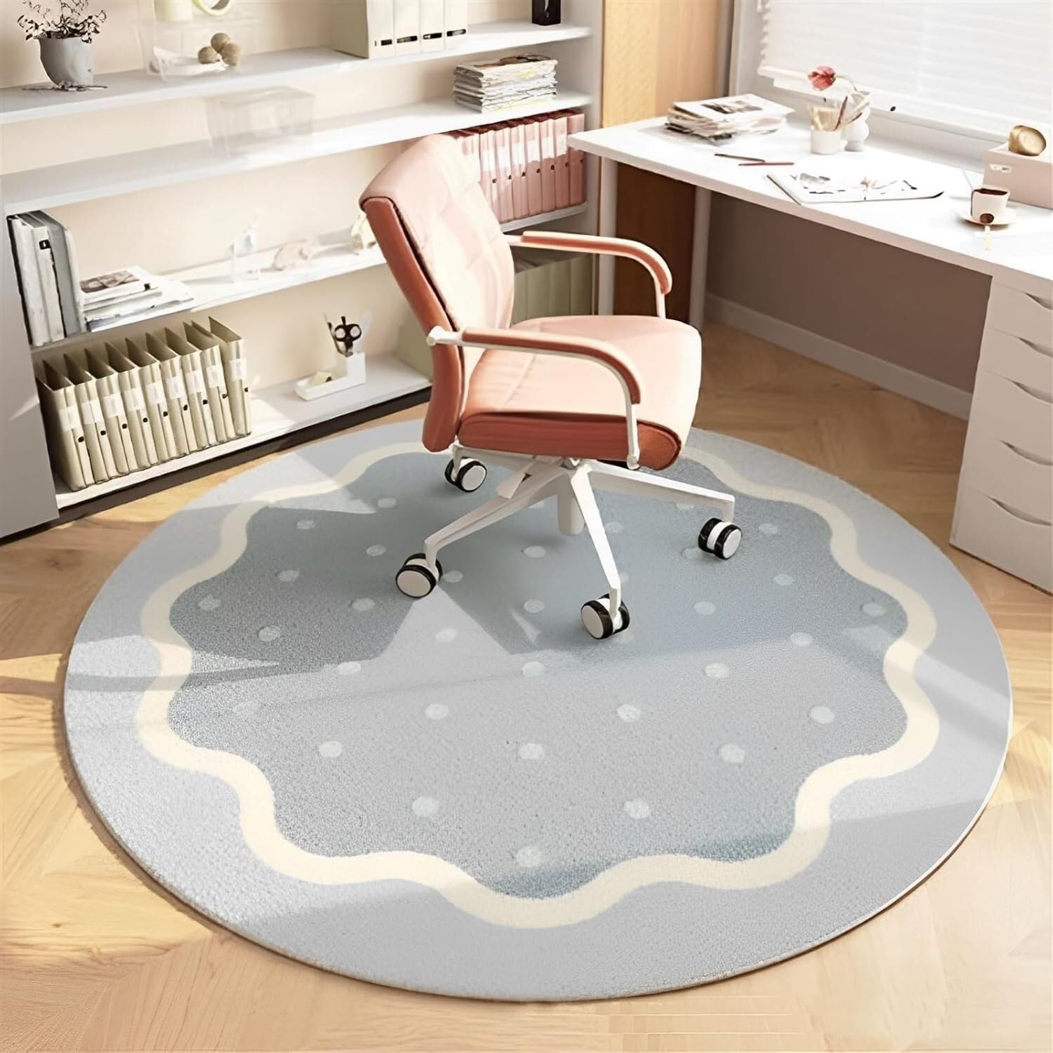 Tapete redondo para silla de juegos de 140cm que soluciona el ruido y marcas en suelo de madera