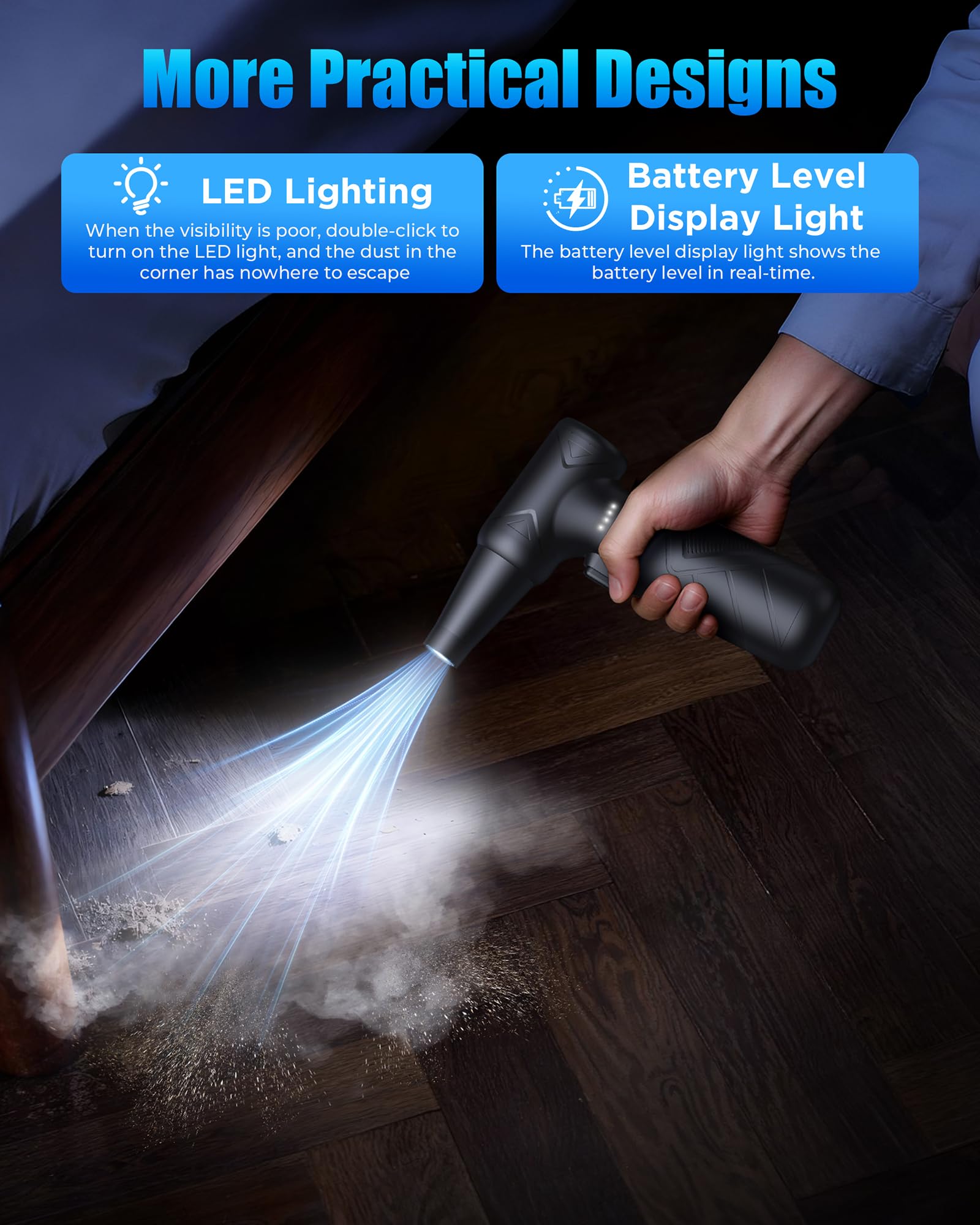 Famgoods Souffleur Air Comprimé,150000 tr/min,3 Vitesses Soufflette Sans fil à Batterie Puissant,Mini Souffleur PC,Soufflette Electrique avec lumière LED Adapté Clavier,Voiture,Maison Propre,Extérieur