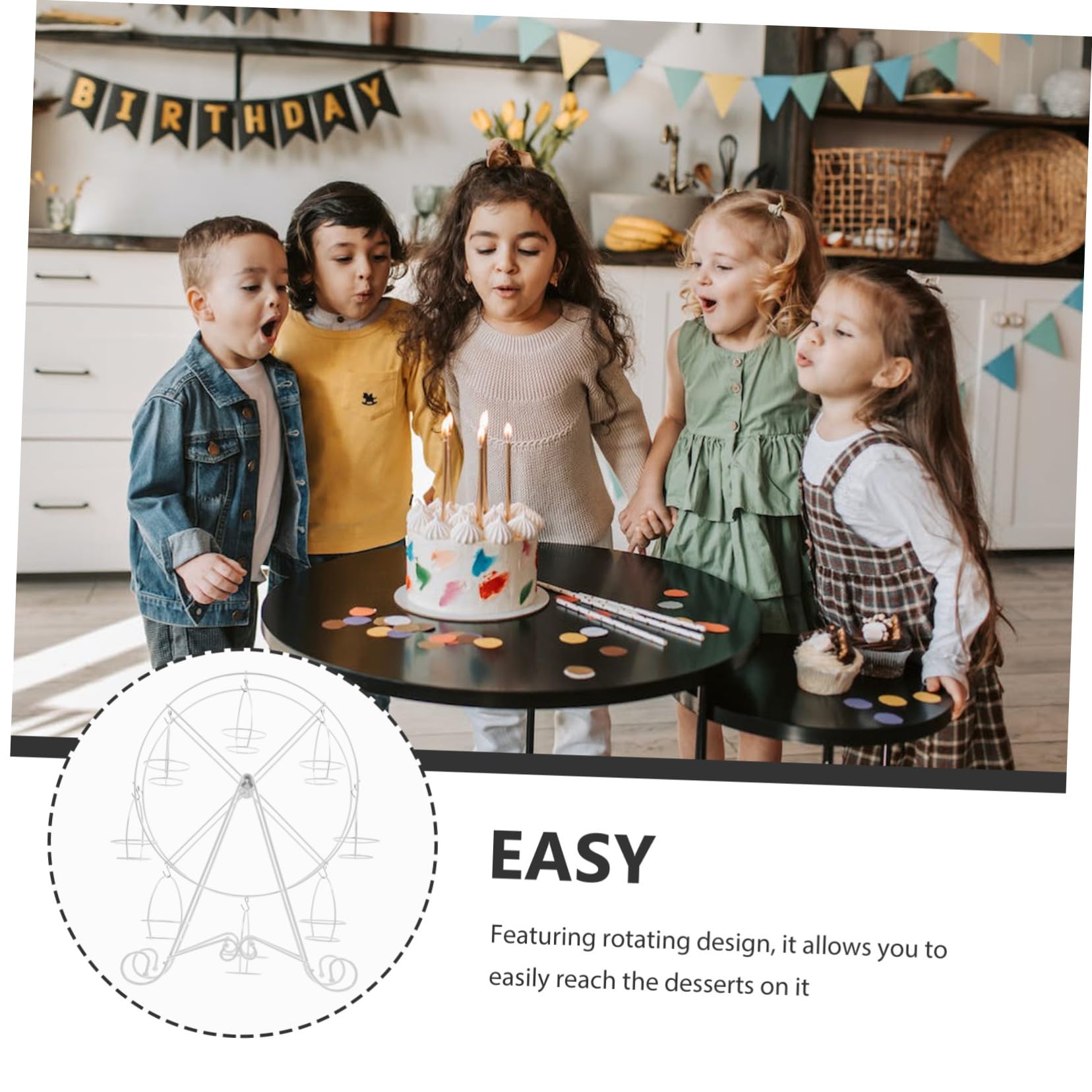 Zerodeko Soporte para Cupcakes Forma de Noria de Hierro Blanco Diseño Giratorio para Fiestas de Boda, Bandeja para Servir Postres Elegante y Funcional