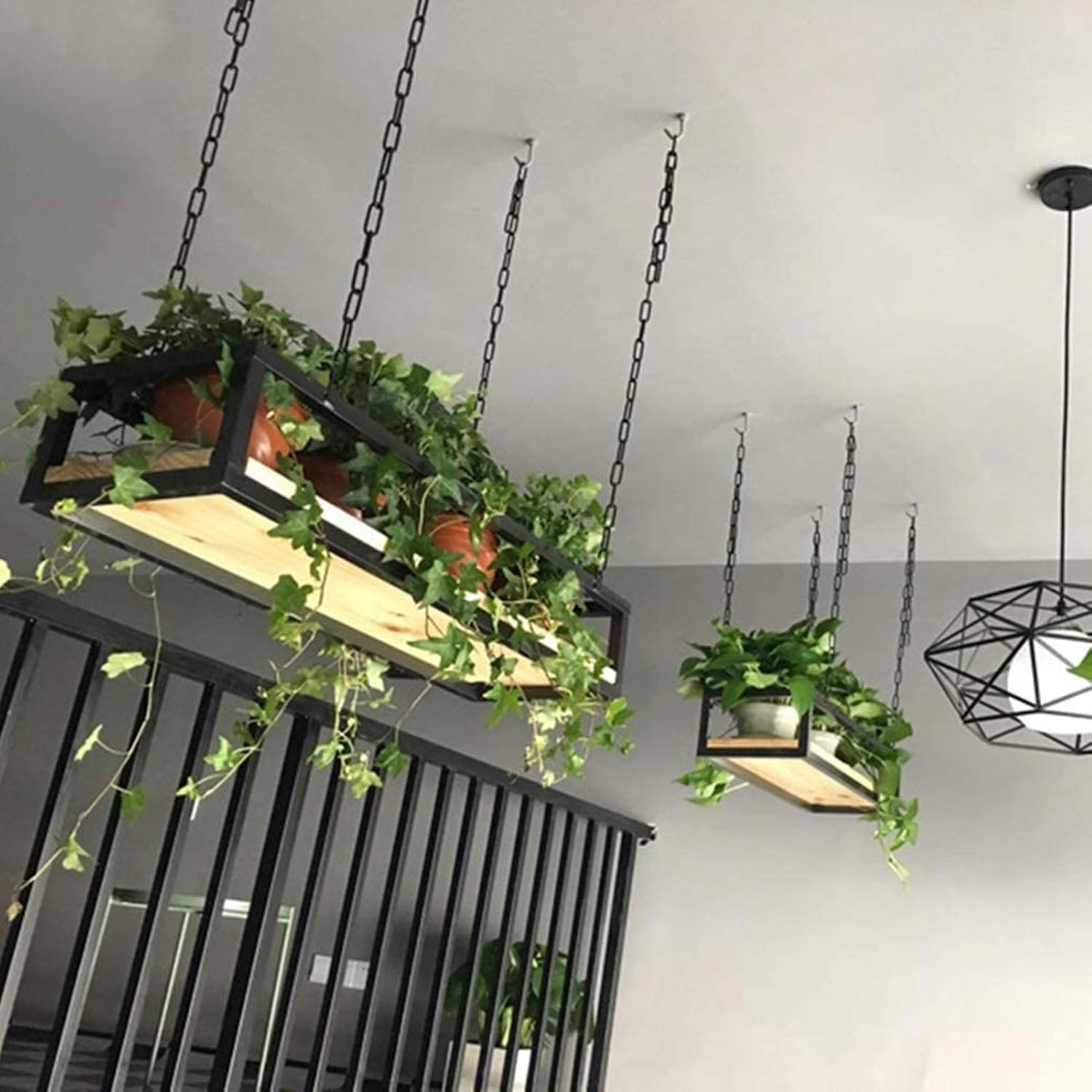 Heavy Duty Ceiling Mount Pot & Pan Rack - 80cm Kitchen Stora Shelf, Wood & Metal Tray Holder, Versatile Flower Stand, Space-Saving Hanr for Home nizat