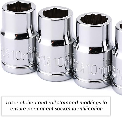 Miniatura 5 de CASOMAN Juego de llaves de impacto de 6 piezas, 38 pulgadas, profundo y poco profundo, 0.394 in, métrico, diseño de 6 puntos y 12 puntos, acabado