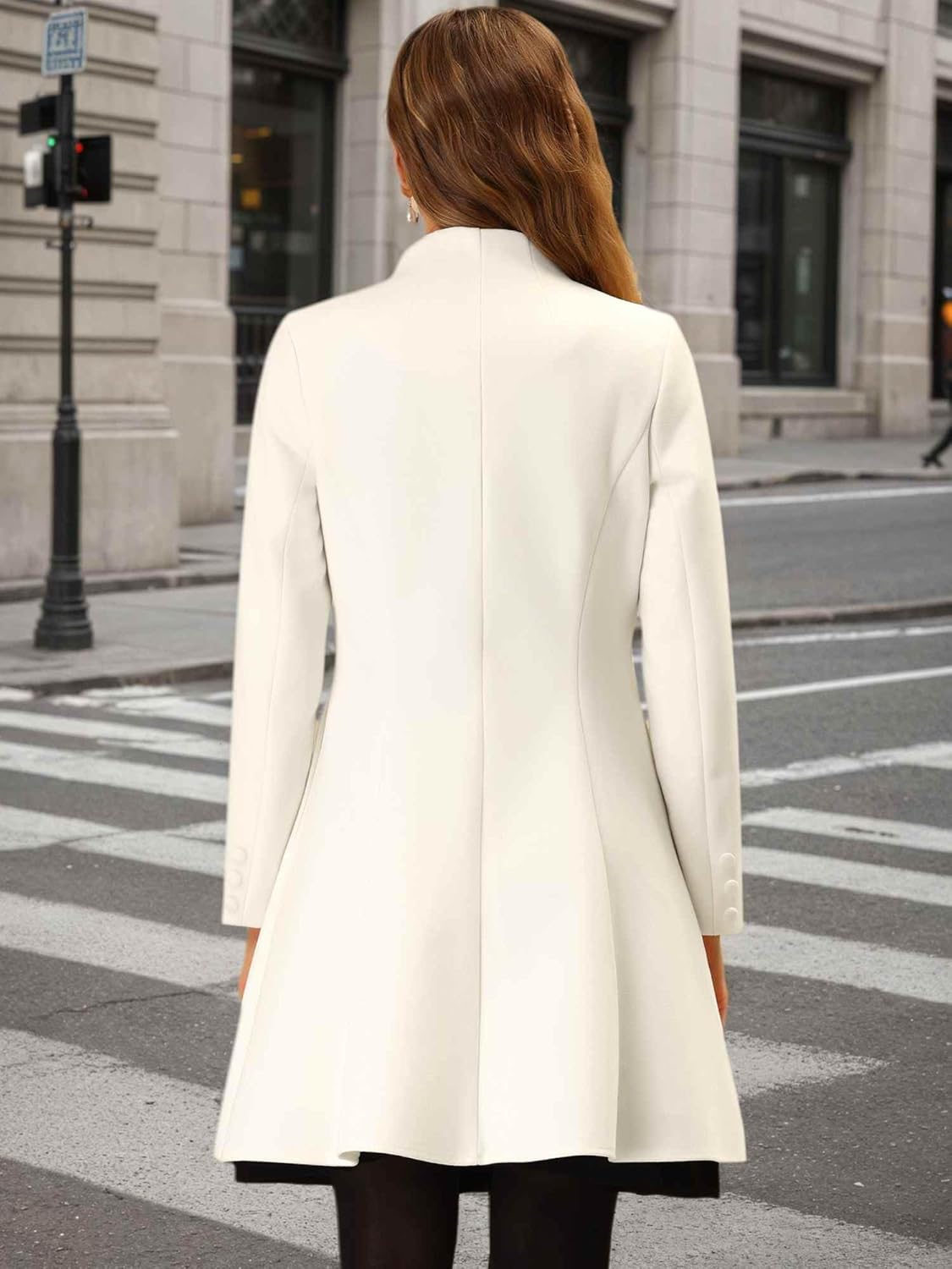 Allegra K Women's Single Breasted Coat A Line Mid-Long Peacoats Outerwear Winter Coats - Image 4