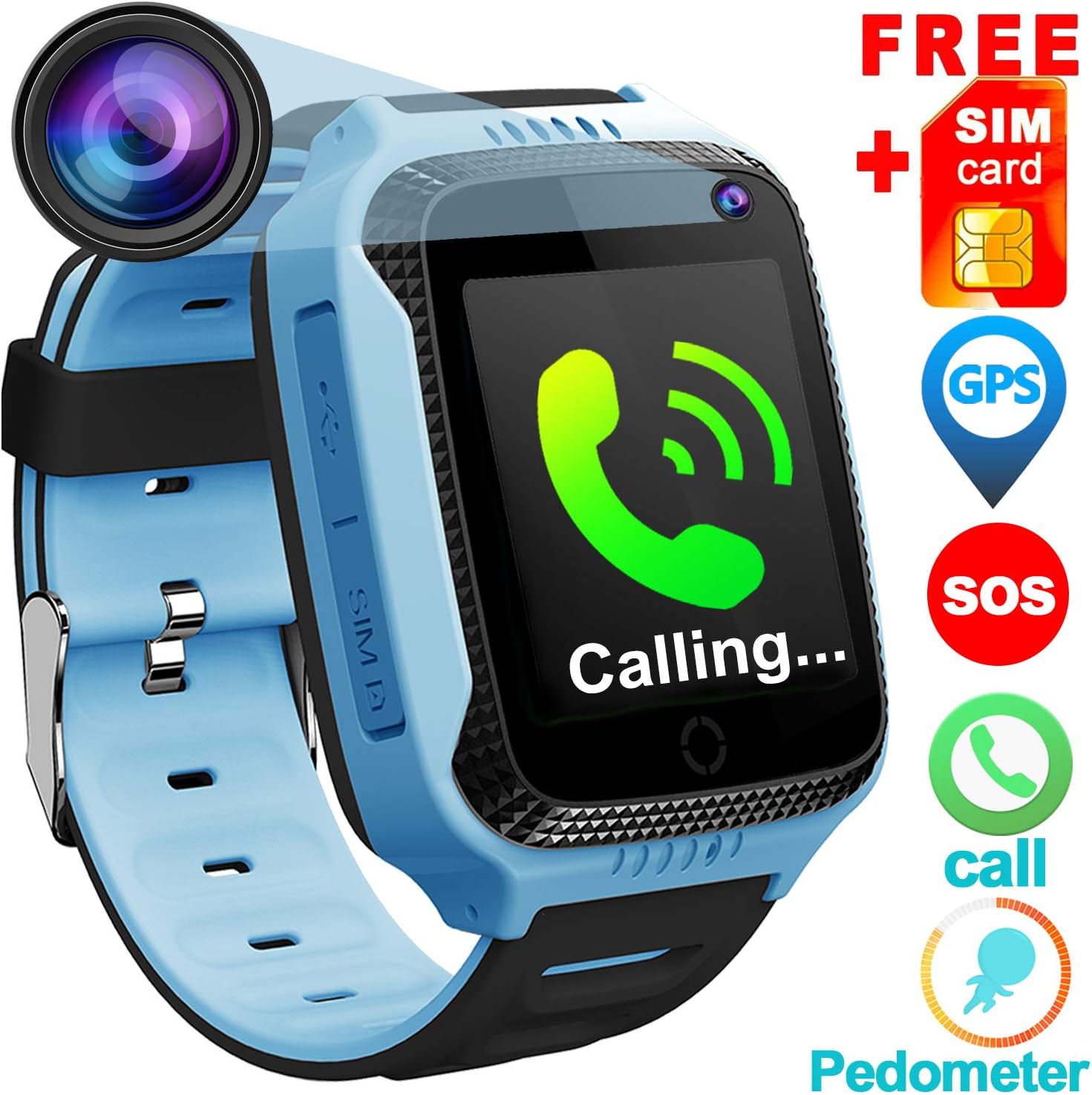 [Free Speedtalk Card] Kids Phone Smart Watch for 3-12 Year Old Boys Girls with GPS Tracker Locator Pedometer Fitness Tracker SOS Alarm Camera Game Watches 1.4" HD Screen Sports Watch Birthday Gift