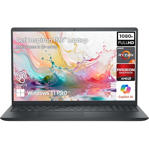 Dell Laptop 15, Inspiron 15.6" FHD IPS Touchscreen, AMD Ryzen 5 6-Core Processor, 32GB RAM, 1TB SSD, Windows 11 Pro, Business & Student Laptop, USB-C, HDMI, Numeric Keypad, Black