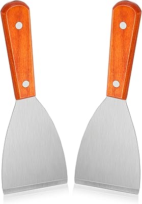 Cabilock Metal Spatula Metal Spatula Grill Tools 2Pcs Grill Slant Scraper Stainless Steel Grill Scrapers Slant Wood Handle Steak Shovel for BBQ Baking Cooking Pizza Spatula Grill Tools Grill Tools