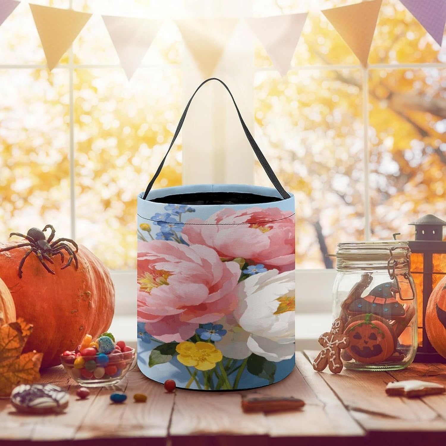 LLUTSNTH Cute Flower Aesthetic Halloween Tote Treat Bag for Trick Or Treat image 5