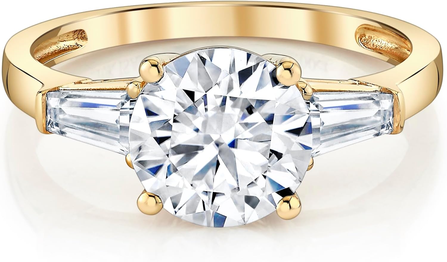 ISAAC WOLF Certified 10k Gold 2.50 Carat Round Tapered Baguette Genuine Moissanite Ring for women