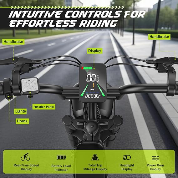 ASKGO S9 Electric Bike for Adults, 2500W Peak Electric Dirt Bike, 28MPH 65Miles E Bike with 48V 20AH Removable Battery, 16 Fat Tire All-Terrain Ebike with NFC Unlock & Cruise Control