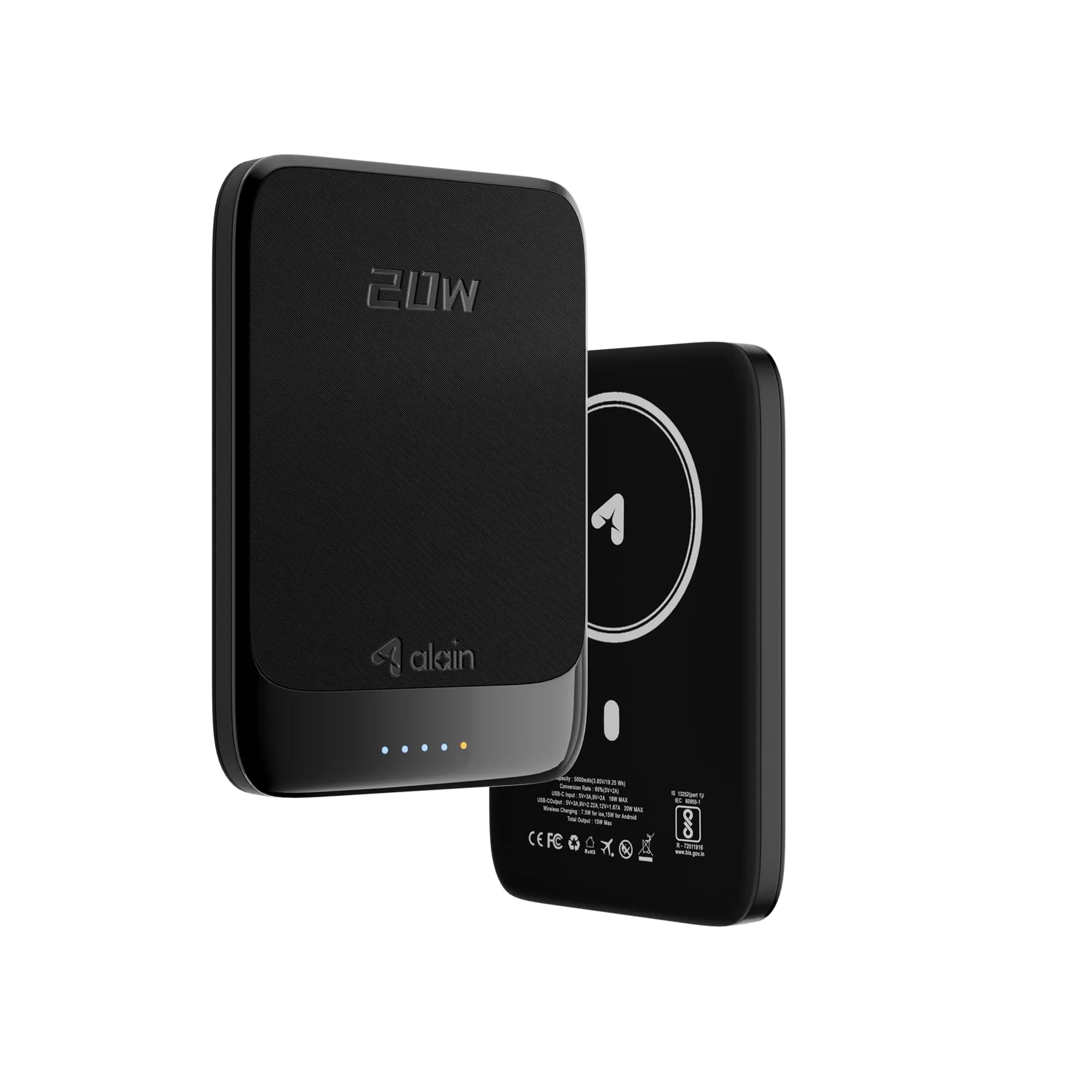 alain Prime Magnetic Wireless 5000mAh Power Bank MagSafe Compatible 20W PD Type C Fast Charging 15W Wireless Portable Slim Powerbank for iPhone Android (Black)-image-39