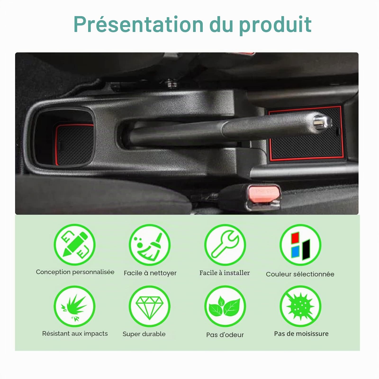 GAFAT Swift/Sport/Hybrid 2017-2022 2023 Tapis Antidérapants en Caoutchouc, Swift Tapis pour Console Centrale, Accoudoir, Porte-Gobelet, Couture de Porte (Rouge)
