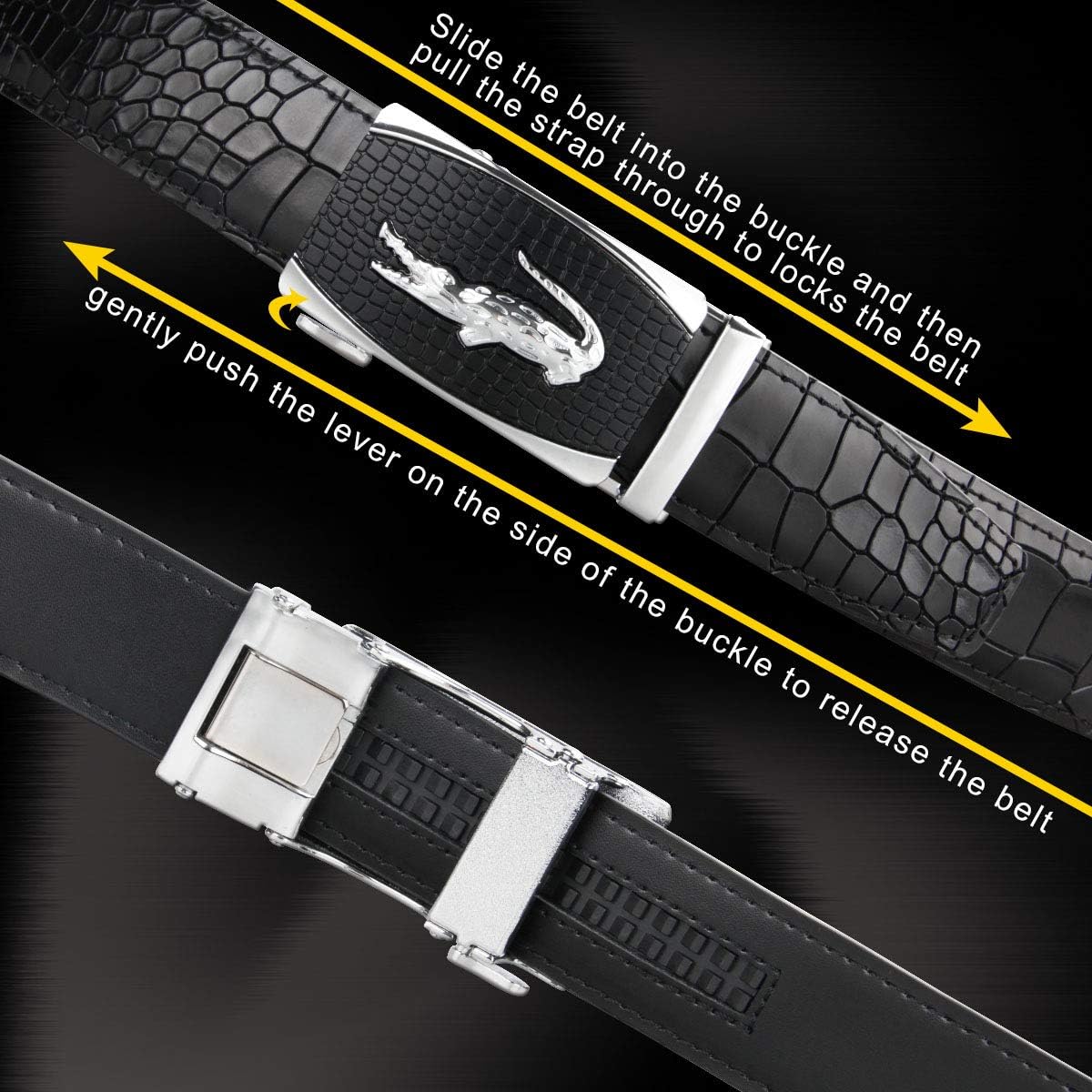 Mens Belt, Ratchet Belts Adjustable Automatic Buckle PU Leather belt for men - Trim to Fit - Image 5