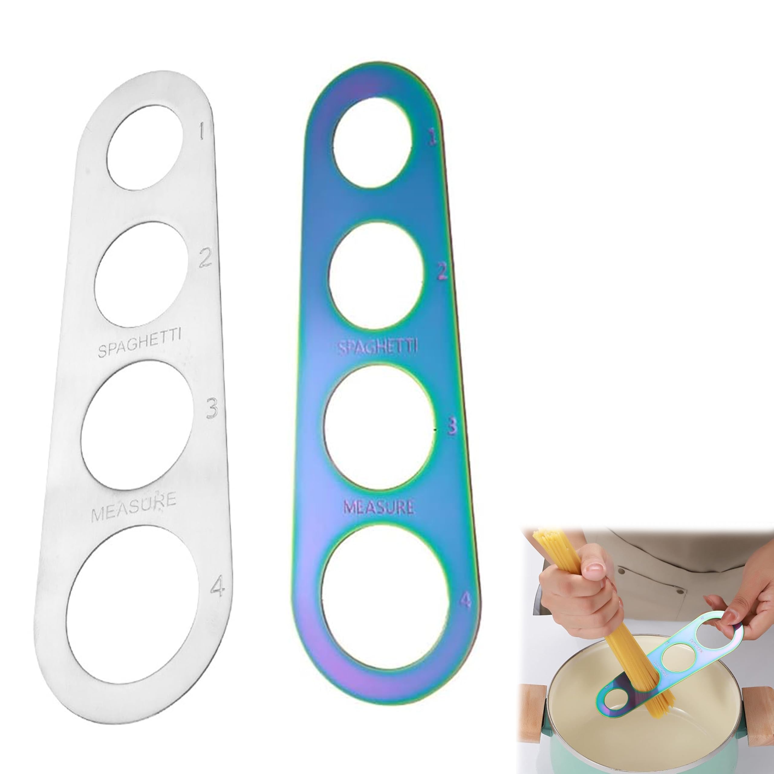 2 in Acciaio Inox, per misurare la Pasta Lunga, utensile da Cucina, per Spaghetti, con di misurazione (Misura Fino a Una porzione per Quattro Adulti)