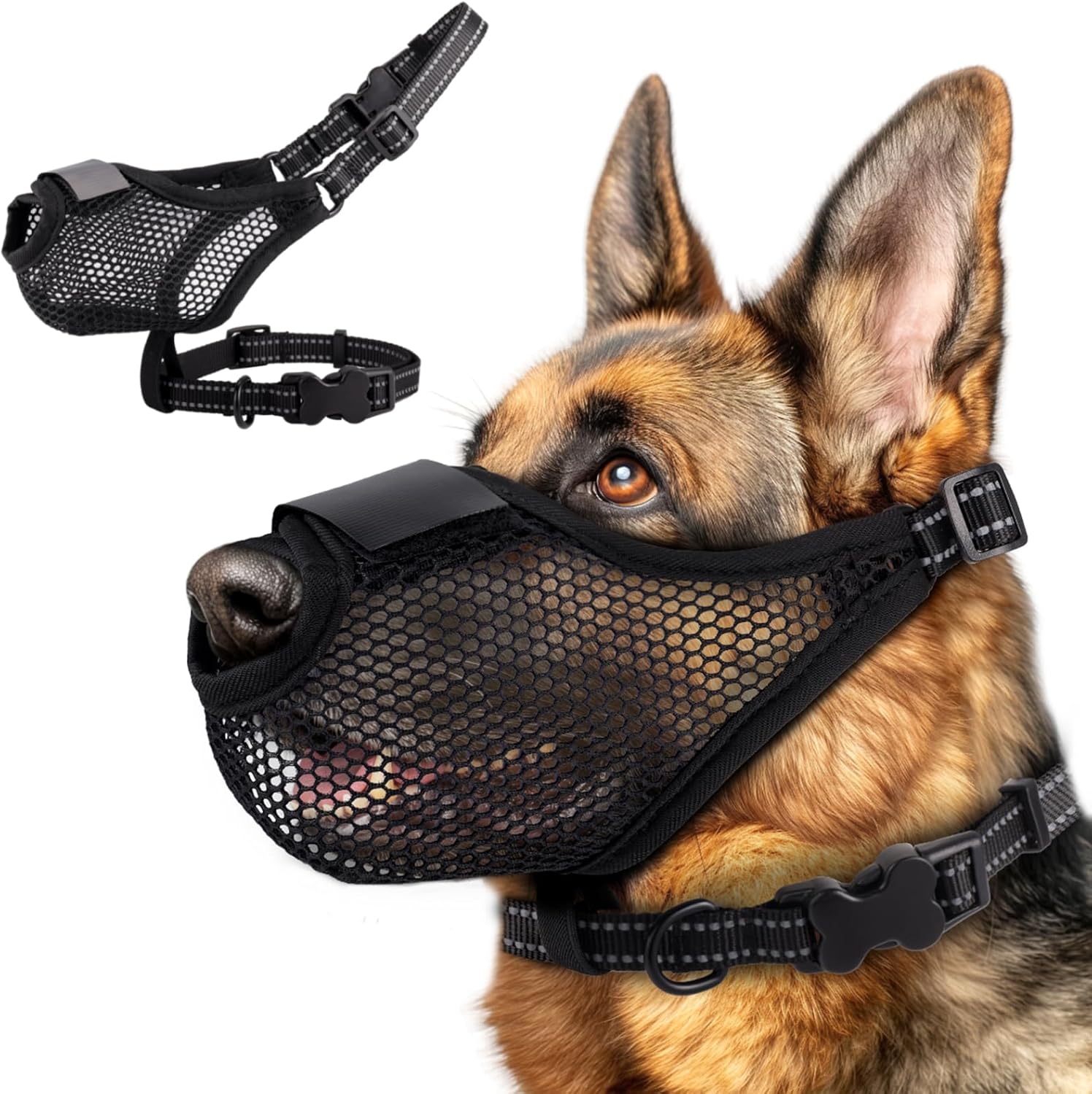 Dog Muzzle,Soft Air Mesh Muzzle for Small Medium Large Sized Dogs,Breathable Soft Dog Muzzle Reflective Adjustable Puppy Muzzles with Collar,Nose Revealing Design,Allows Panting and Drinking
