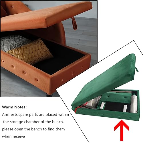 Miniatura 68 de Setawix Tumbona de terciopelo para interiores con almacenamiento para sala de estar, dormitorio, oficina, extremo de brazo enrollado de la cama,