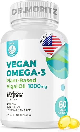 Miniatura 6 de DR. MORITZ Cápsulas blandas veganas de omega-3 para adultos y niños, hechas de aceite de algas con DHA EPA, suplementos de algas pequeñas Omega 3