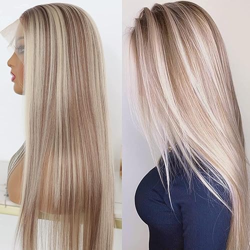 MACA BAKA Highlight Ash Blonde Lace Front Wig Long Straight