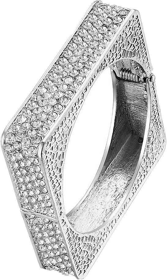 Women's Alloy Square Shape Crystal Cuff Bangle Silver Color Blingbling Shiny Rhinestone Bangle