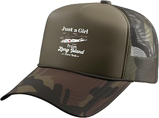 Women Long Island New York Souvenir Map Just a Girl from LI Trucker Hat with Adjustable Mesh Back